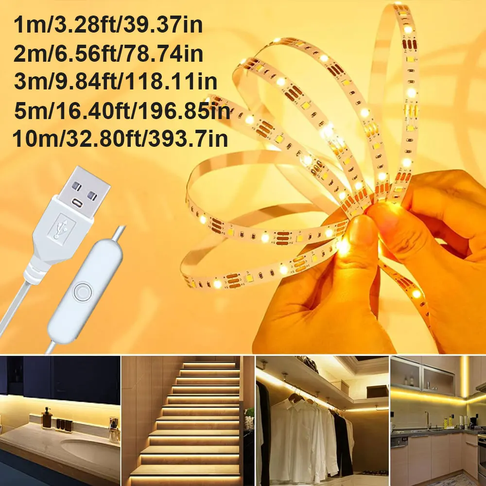 DC 5V LED Strip Lights USB Powered Warm White With Button Controlled for Bedroom Home Gaming Room Party TV Wall Decor