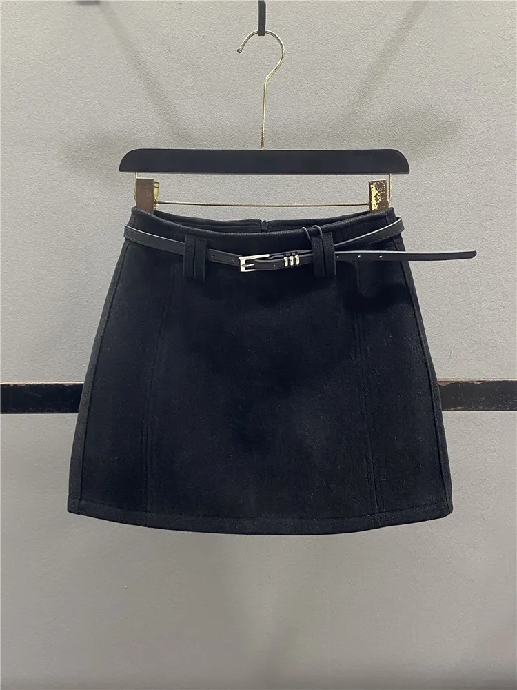 High Waist A-Line  Skirt Women's Woolen Anti-Light Walking Skirt Casual Style with Inner  Zipper Design Standard Fit