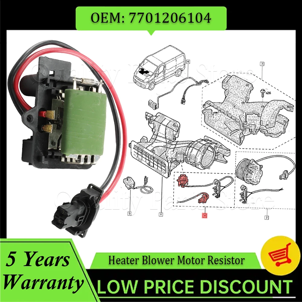 

1PC New Car Heater Blower Fan Motor Resistor For Renault Clio II Kangoo 7701206104 515136 77 01 206 104 7701044817