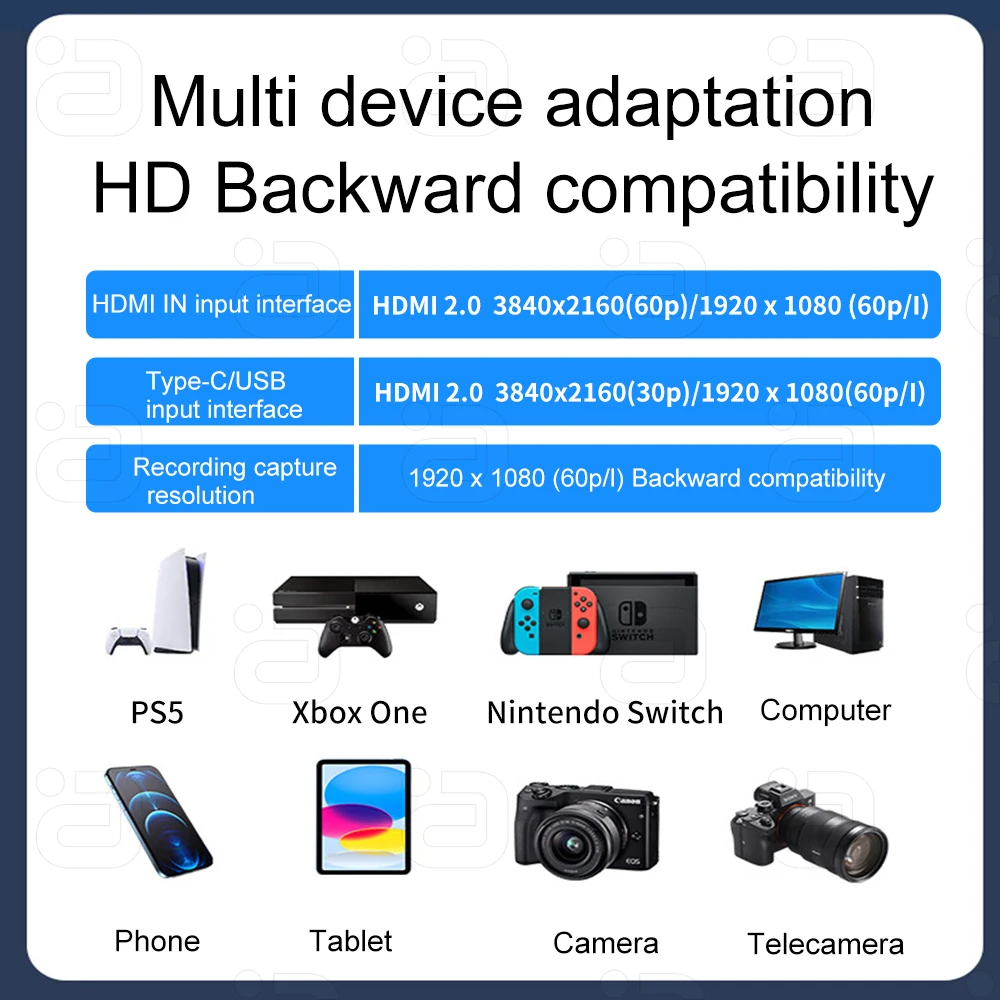 การ์ดจับภาพวิดีโอ HDMI2.0 TYPE-C ayino USB3.0หน้าจอเดียวกัน4K @ 60Hz แสดง YUY2เกมไปยังพีซี VG100จับภาพสตรีมมิ่งสด
