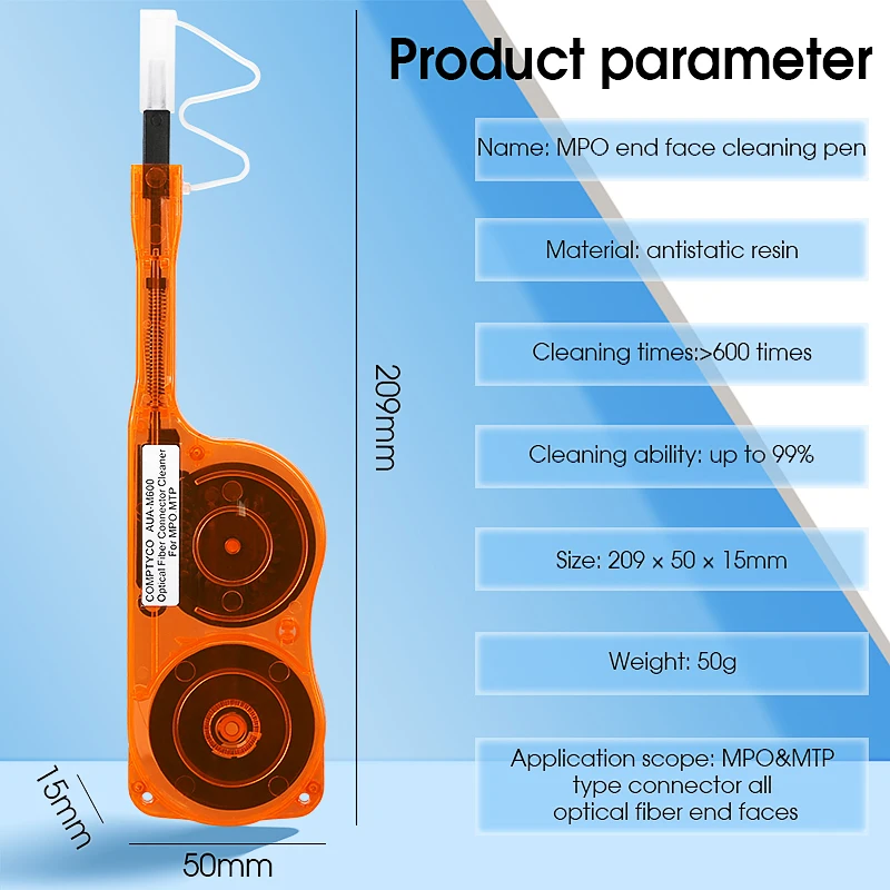 Bolígrafo de limpieza AUA-M600 MPO MTP, limpiador para adaptador de fibra óptica, 600 + limpiadores, verde/azul/naranja (opcional)