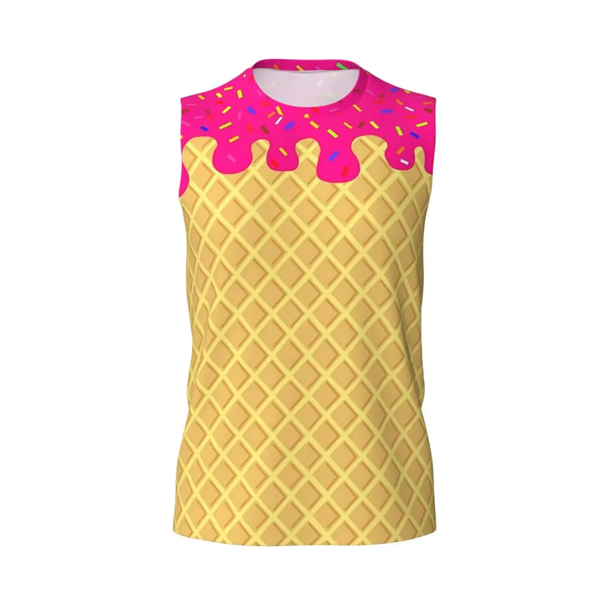 STRAWBERRY Ice Cream Waffle Cone Men Printed Sleeveless T-shirt Casual Hip Hop Street Style Beach Holiday Tank Tops
