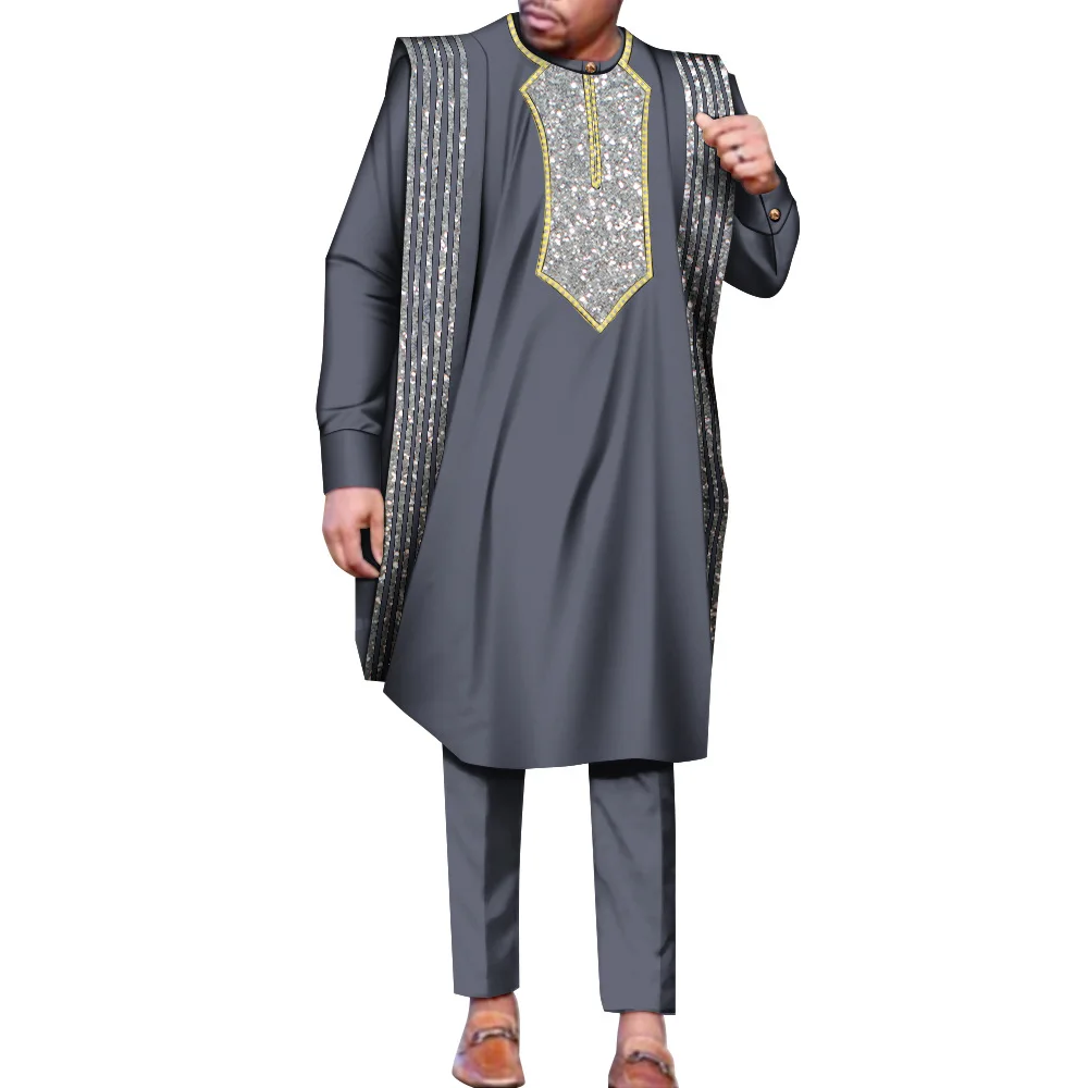 2025 European and American Men's Robe Suit - A Three-piece Wedding Outfit Consisting of A National-style Top and Trousers