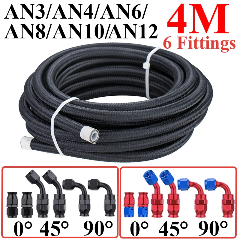 4M AN3 AN4 AN6 AN8 AN10 AN12 E85 Nylon PTFE Fuel Hose Oil Gas Cooler Hose Line Pipe Tube 0 45 90 Degree Swivel Hose End Fittings