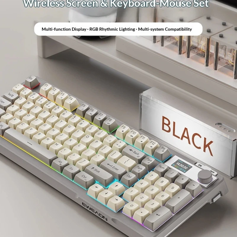 Eweadn V98Pro Wireless Screen Display Keyboard Mouse Set Mechanical Silent Rgb Backlit Bluetooth Multi System Compatible Office