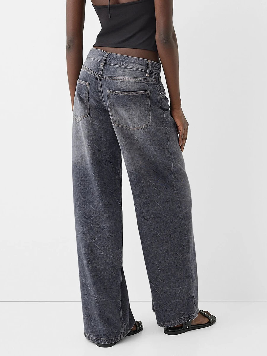 Jeans baggy texturés taille basse pour femmes, pantalons en denim, mode décontractée, printemps, automne, fjgy