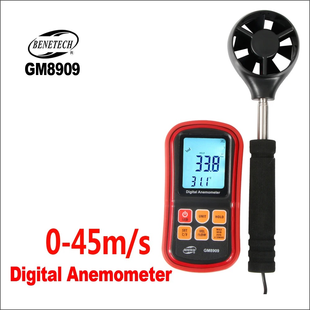 BENETECH Anemometer Wind Speed Meter Digital Wind Speed Meter Anemometer Anemograph 45m/s GM8909  Hot Wire Anemometer Sensor