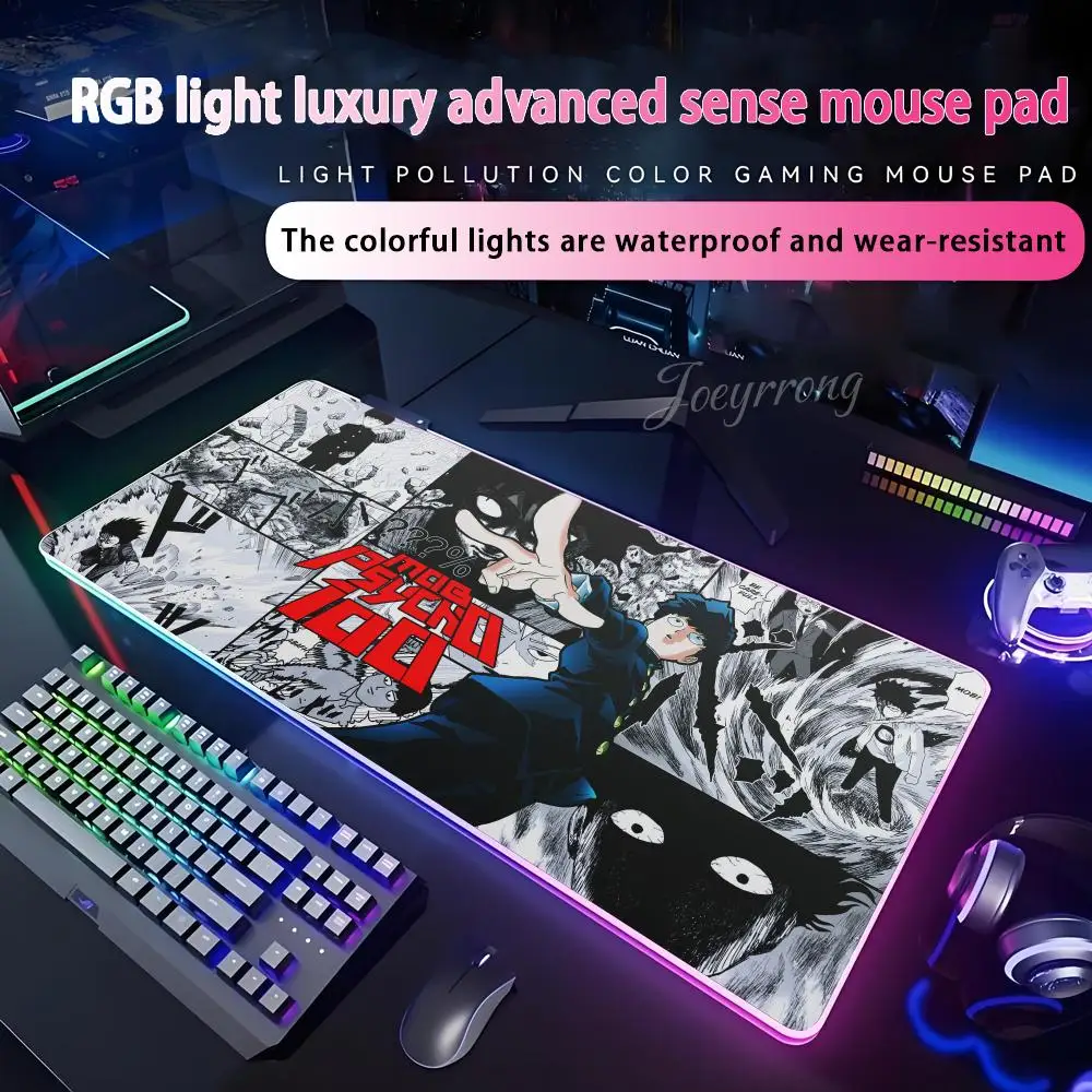 

Коврик для мыши Mob Psycho 100 RGB, расширенная игровая клавиатура, семь цветов, светодиодные коврики, большие, 1000x500 мм, XXL, геймер