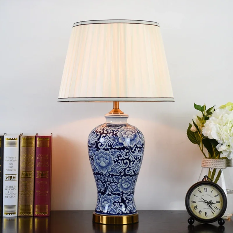 SOURA American CeramicTable Lamp, Azul Clássica Criatividade, Sala Quarto Estudo Hotel Engineering Desk Light