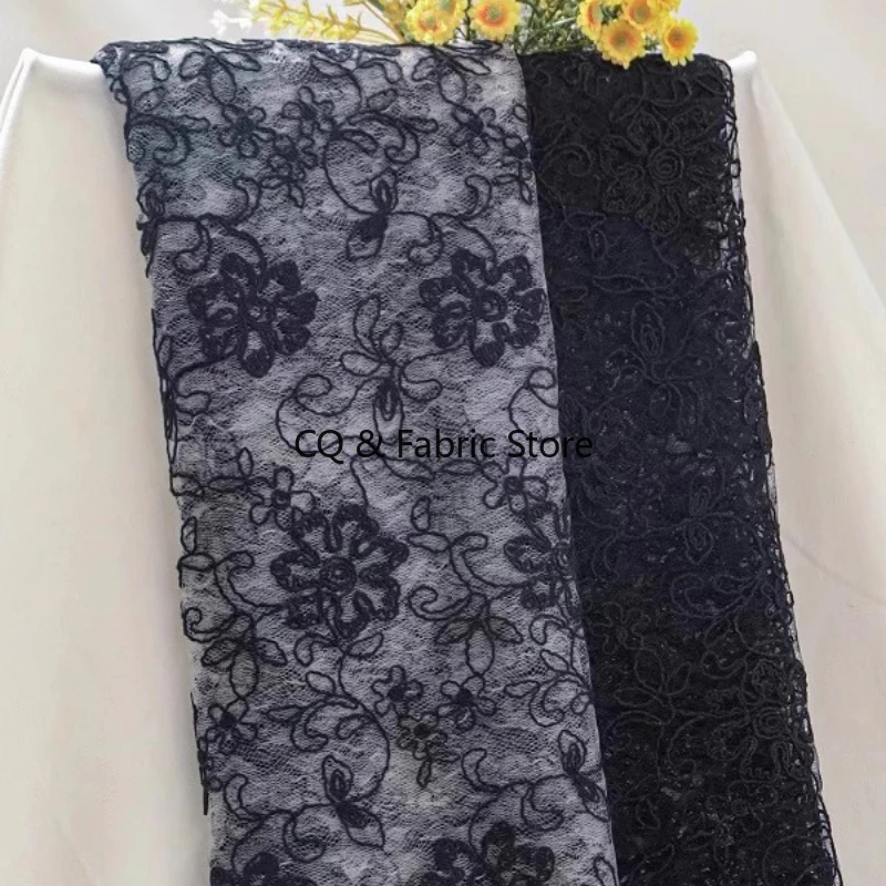 

Черная костяная веревка, вышитая сетчатая кружевная ткань, сделай сам, Cheongsam, платье, одежда, дизайнерская ткань, европейский и американский стиль