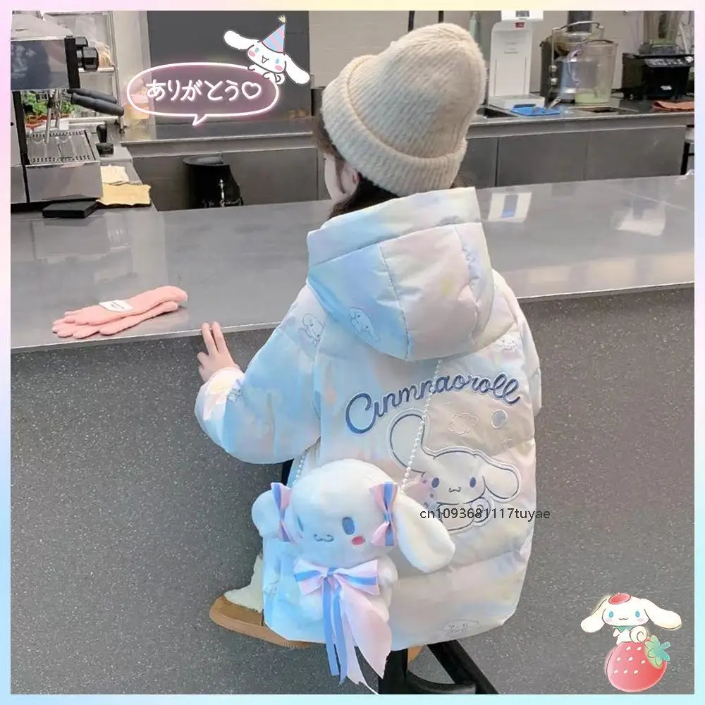 Anime Sanrios Winter Cartoon Cinnamoroll Kuromi Children's Down Clothes Fashion Girls Thicken Hooded Warm Cotton Padded Jacket