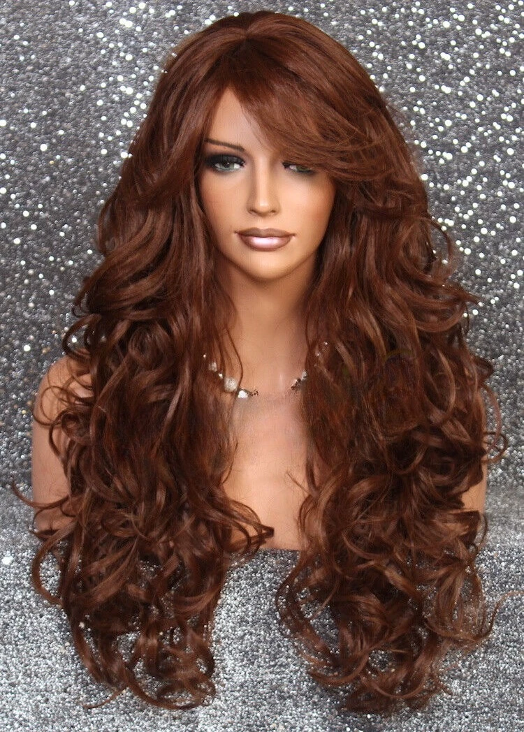 

Hair Blend Wig Heat OK Curly Long Auburn mix Bangs Layered WBBT