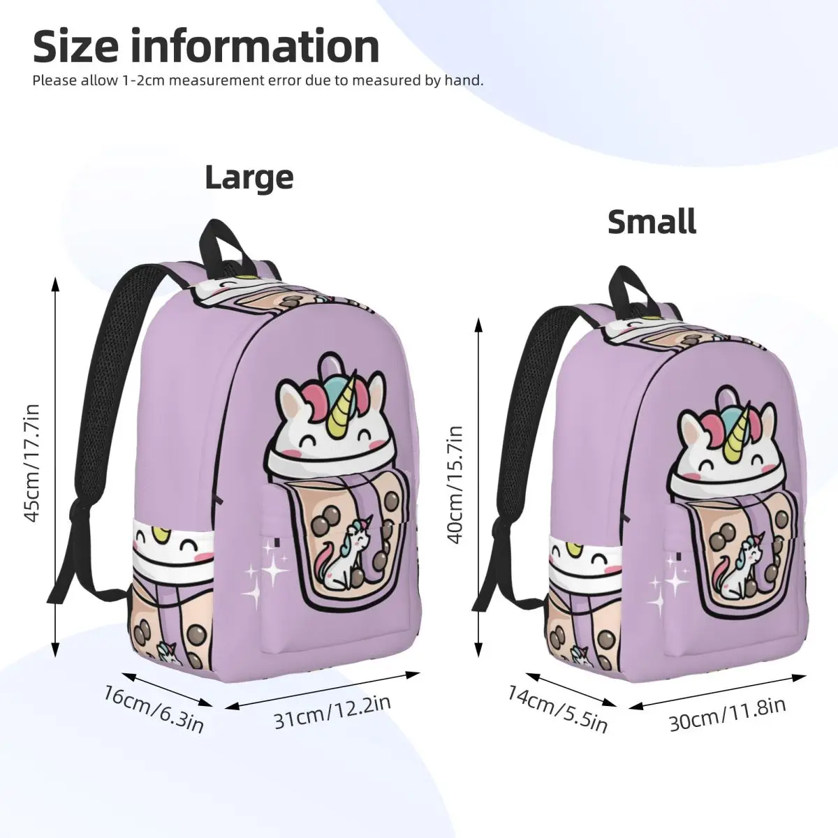 Bubble Tea With Cute Kawaii Unicorn Inside Backpack Student BookBag Children School Bag Computer Shoulder Bags for Men Women