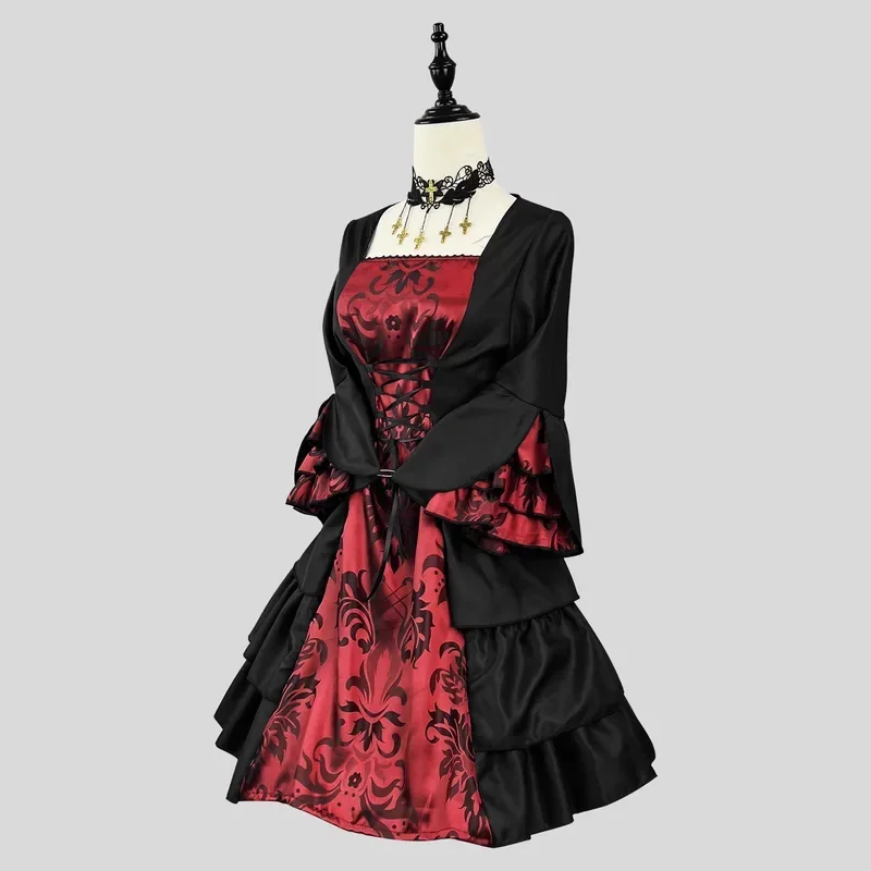 New Medieval Renaissance Dress Queen Gown Party Cosplay Costume Square Collar Maxi Dresses with Cloak Necklace S-XXXXXL