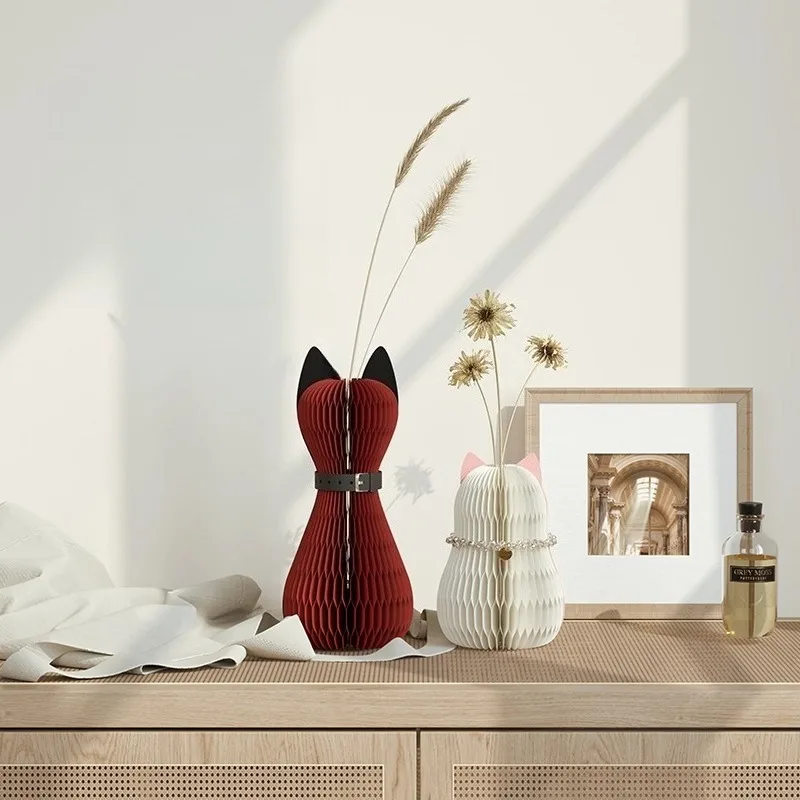 

Creative Origami Cat Vase Ornament Living Room Flower Arrangement Animal Artwork Vases Design Decorative Crafts Ваза Flower Pot