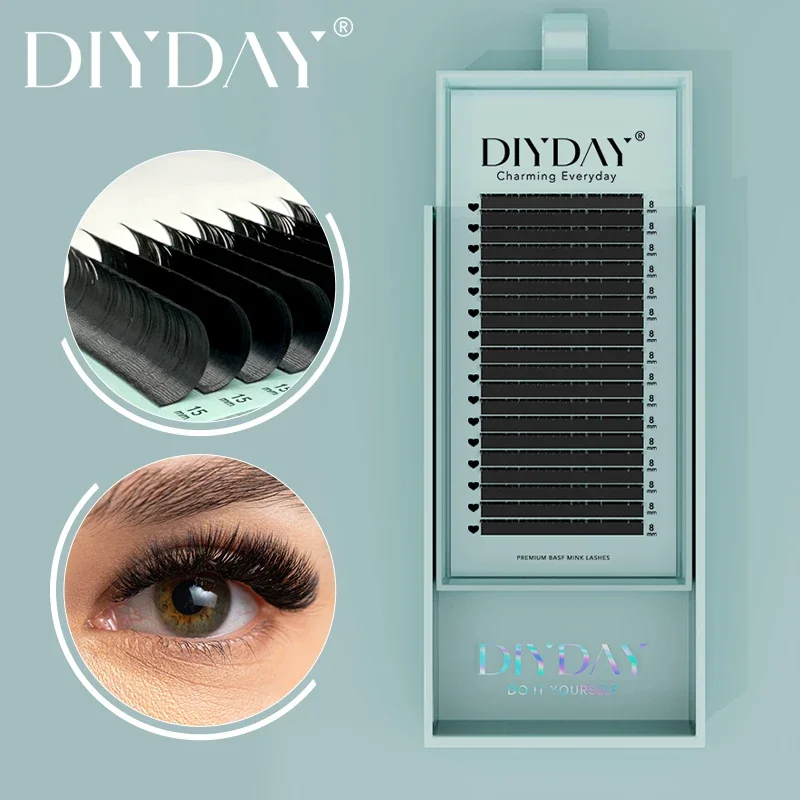 DIYDAY Individual Eyelash Extension Long Length Classic Lashes Extensions Trays Wholesale Matte Black Soft Mink Faux Eyelashes