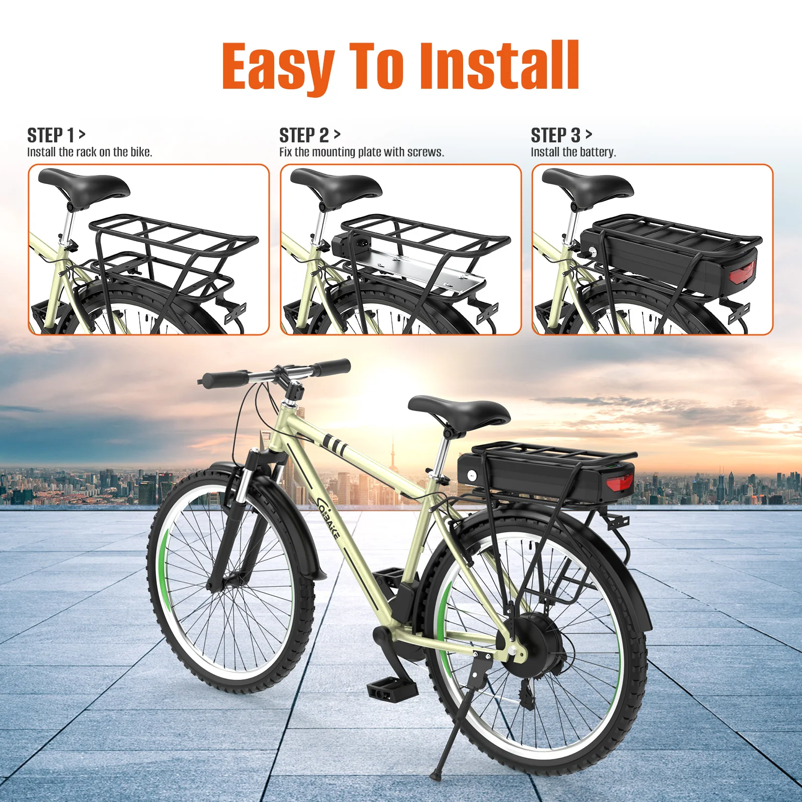 48V 15Ah Rear Rack Electric EBike Battery 36v 15AH Carrier Battery Lithium 48V 18AH 52V 20AH for 1500W 1000W 750W 500W Motor