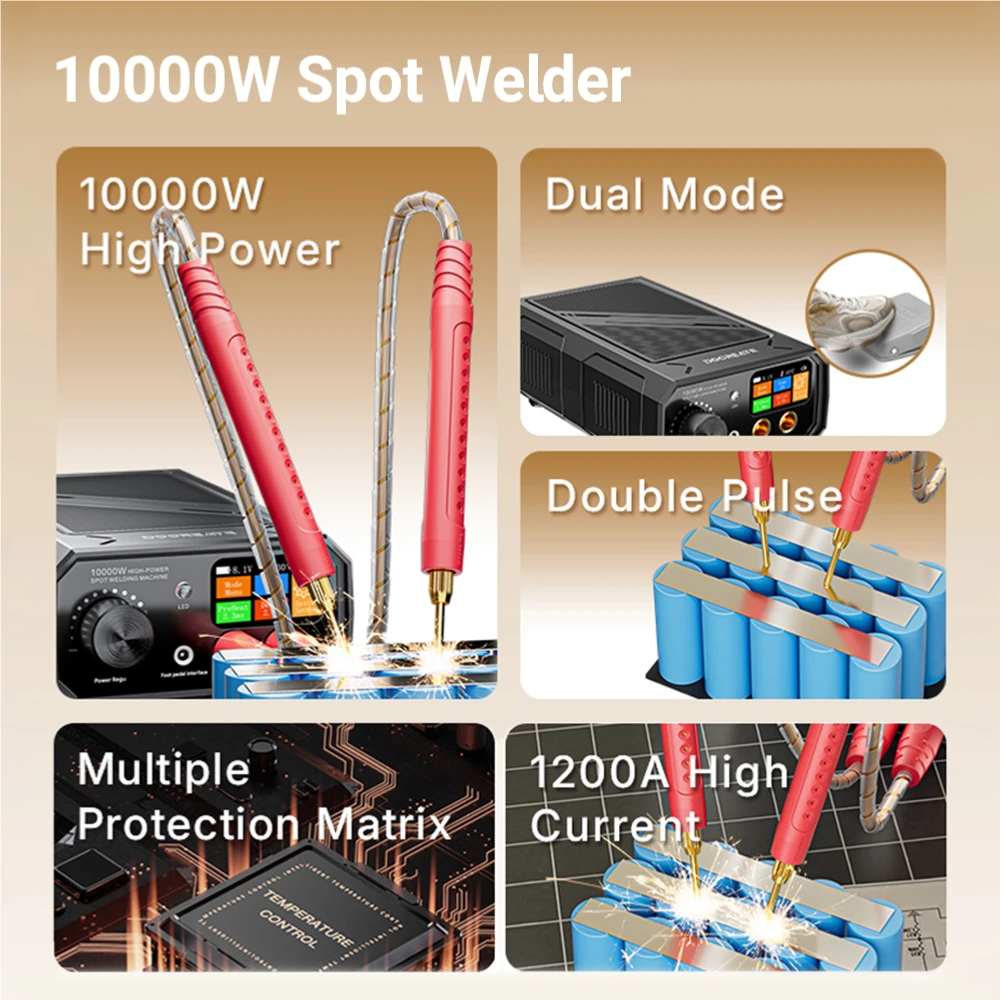 TK-20P Portable Spot Welder 10000W High Power -1200A Multi Gears Adjustable for 18650 Lithium Battery and Nickel Sheet Welding