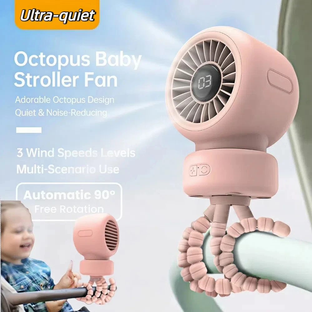 

Pro 3 Speeds Baby Stroller Fan 3600mAh Clip Design Octopus Clip Fan 12H Runtime Quiet Operation Rechargeable Fan Crib Use