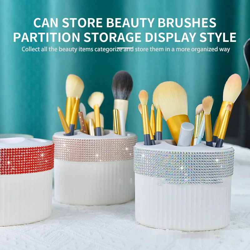 Sparkling Rhinestone Toothbrush Storage Rack Bathroom Tabletop Makeup Brush Rack Home Wash Rack Toothpaste Storage Bucket