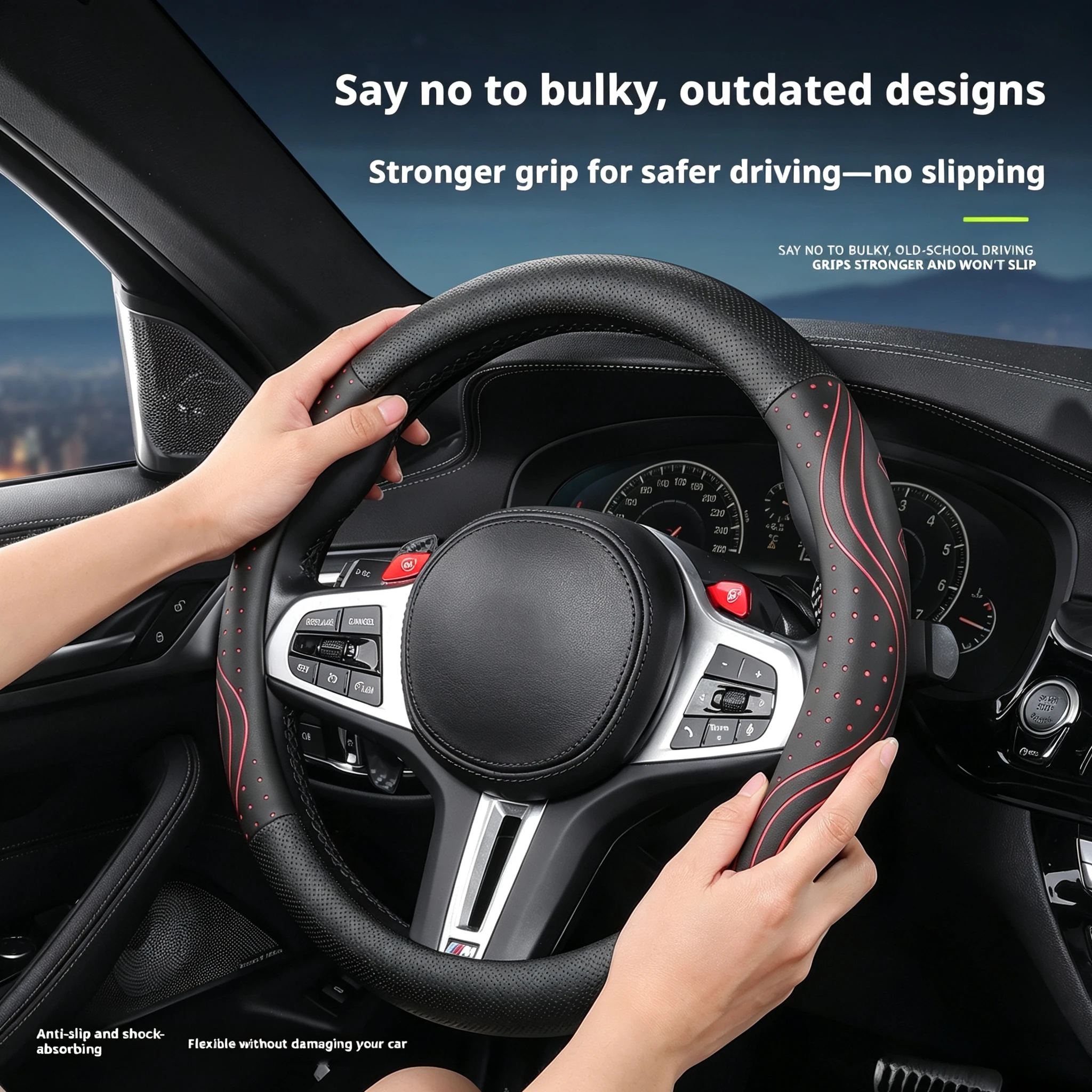 15-inch/37-38cm  Light-up Genuine Leather Steering Wheel Cover D-shape O-shape Double D-shape Anti- Breathable All-season