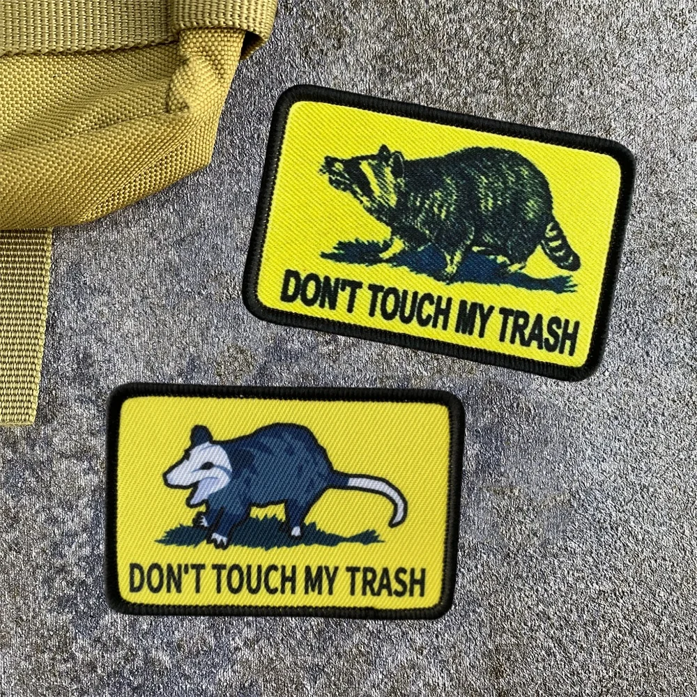 

Don't Touch My Trash Raccoon Hook and Loop Print Patch Gadsden Flag Meme Mole Tactical Patches Morale Badge Backpack Sticker