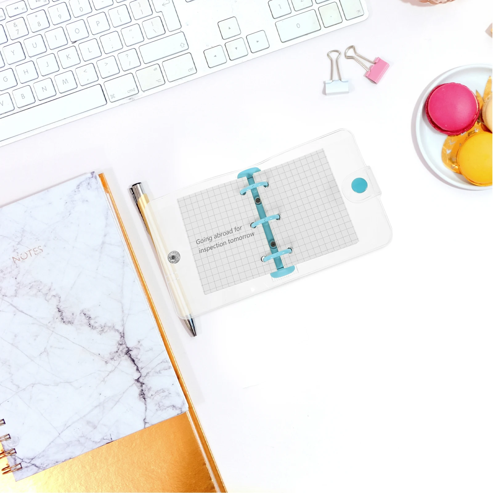 

Mini 3 Ring Binder Transparent Cover Notebook 2 Sets Black Detachable Pages Loose Leaf Spiral Notebooks Creative Writing Elegant