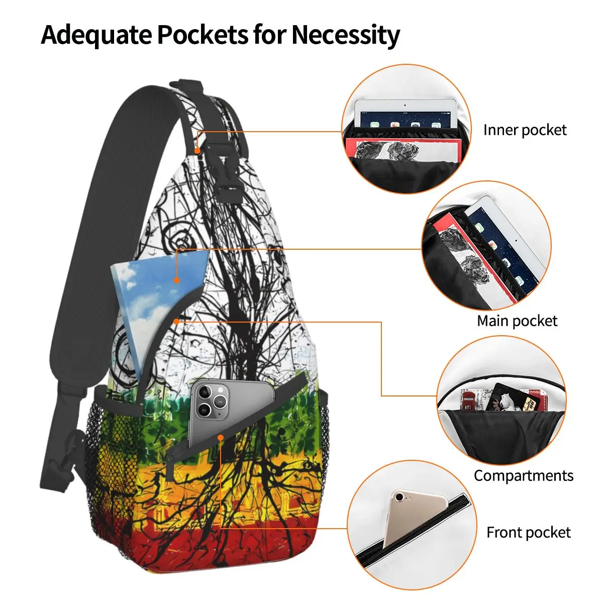 Rasta Tree Crossbody Chest Bags Rastafari Rasta Pockets Travel Pack Messenger Sports Teens Shoulder Bag Unisex