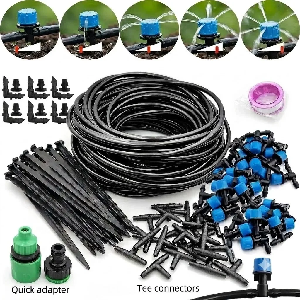 10-30M Garden Drip Irrigation Kit Featuring 1/4 Inch Automatic Watering Nozzles For Farmland Bonsai Plant Flower Vegetable