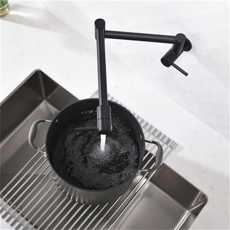 

rass Folding Faucet 1/2”NPT Wall Mount Kitchen Faucet Two Handles Cold Water Tap Black