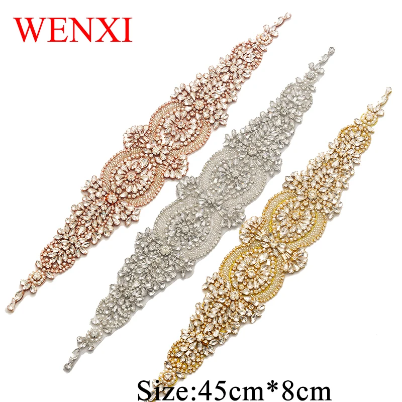 

WENXI 30PCS Wholesale Hand Beaded Sewing beaded Crystal Rhinestone Applique Patch For Dresses Headband DIY Iron On WX877