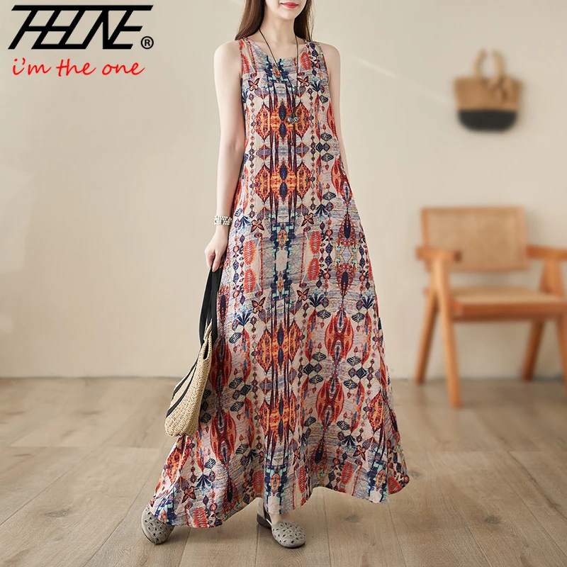 Vestidos De Mujer Oversized Bohemian New Summer Tank Dress for Women Robe Maxi Long Holiday Beach Floral Print Casual Dresses