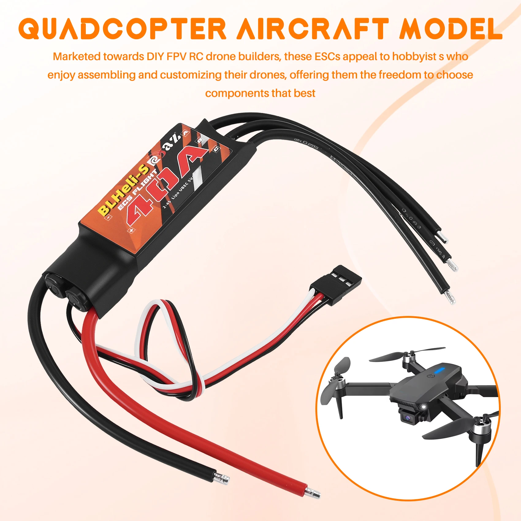 Fpv Drone Esc - AS96-Blheli RC 브러시리스 ESC 40A 쿼드콥터