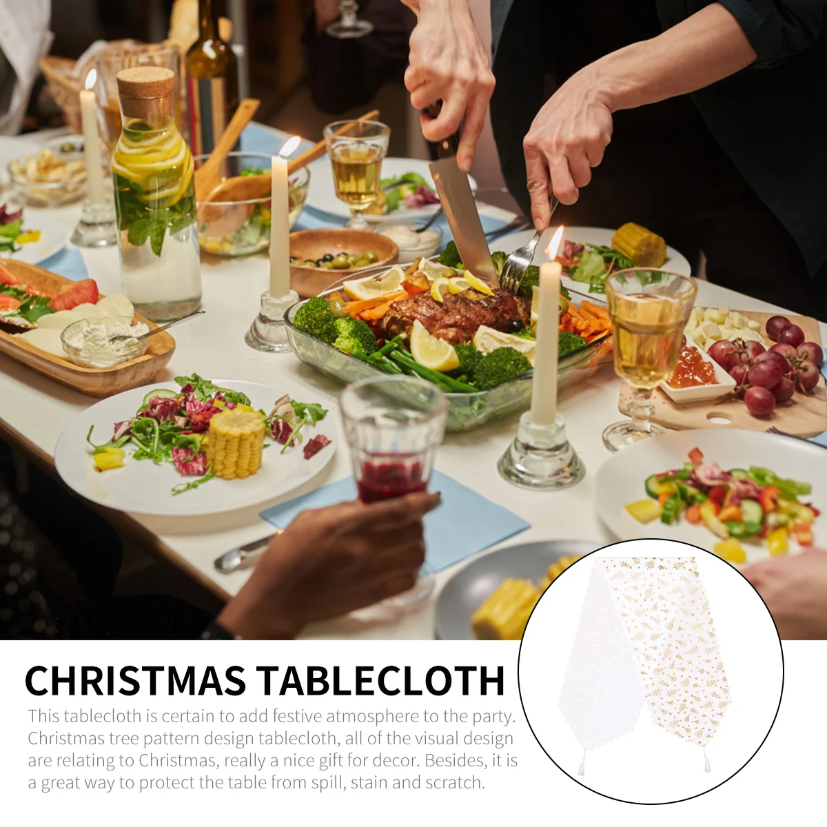 

1Pcs Christmas Table Runner Gold Foil Tree Pattern Tablecloth Decorative Dining Table Cover Kitchen Party Decor