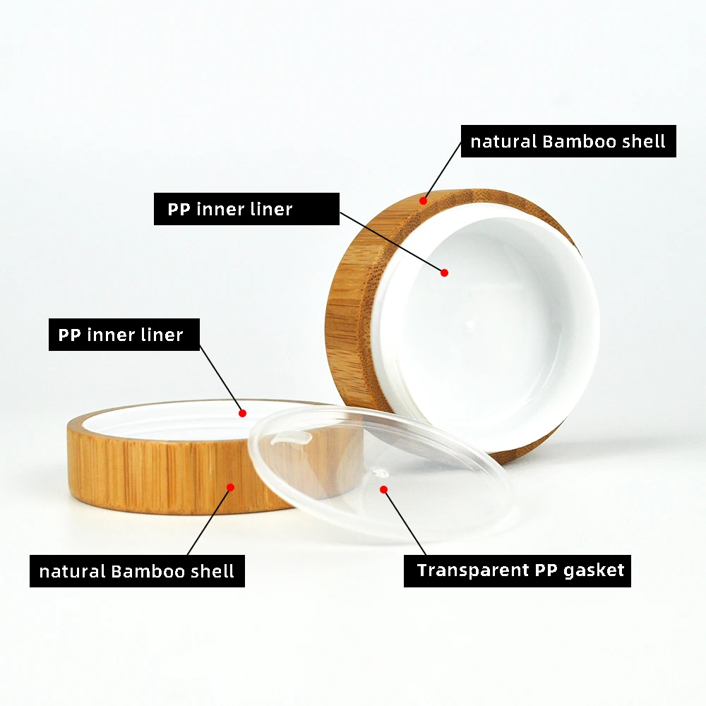 Eco Friendly Natural bamboo Wooden Lid Pots 1oz 30ml 2oz 50ml  Perfume Soap Body Butter Scrub Containers