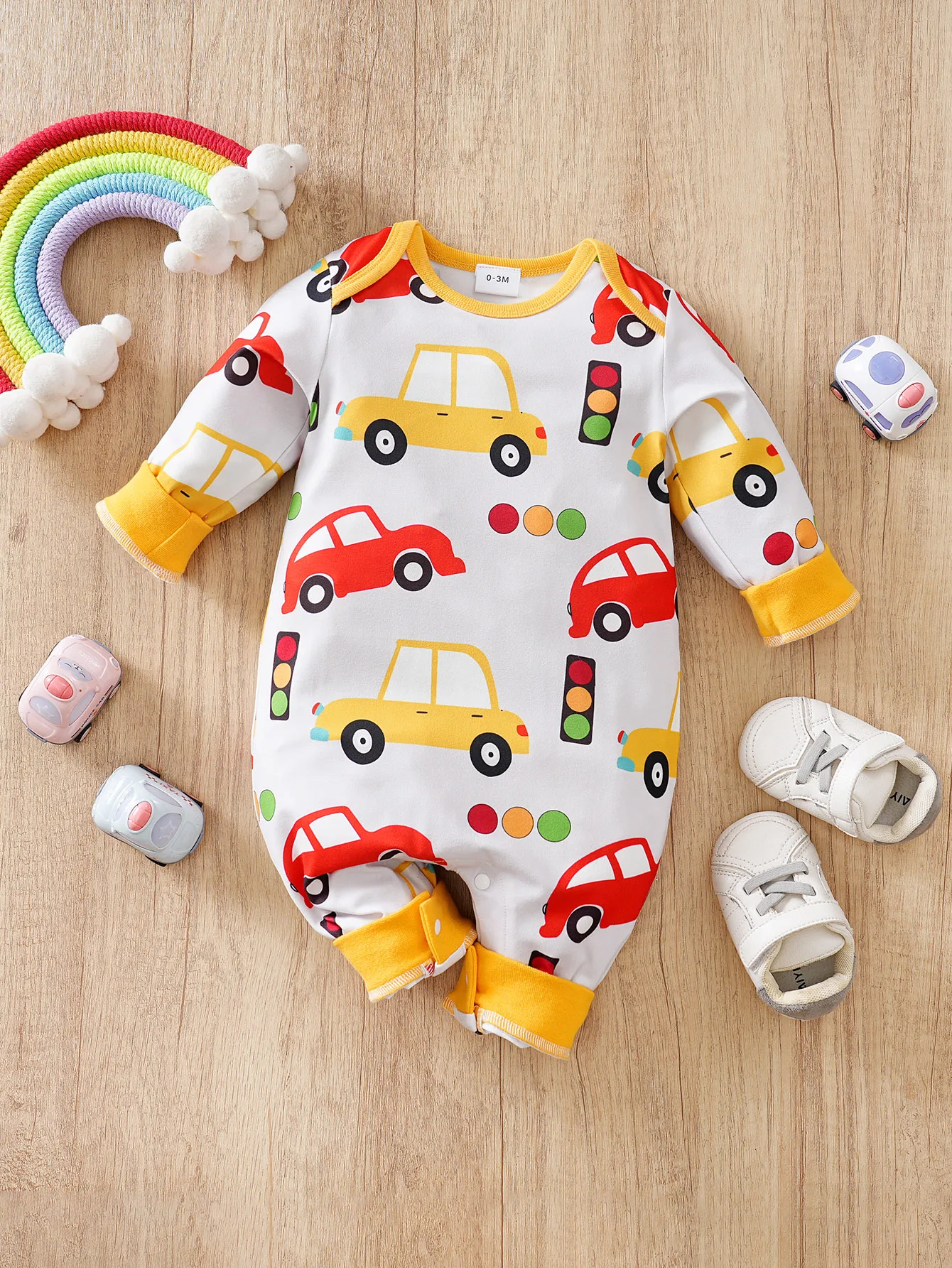 

0-36 месяцев модный весенне-осенний комбинезон с длинными рукавами для новорожденных, полный принт, инженерная машина, хлопок для маленьких мальчиков и девочек