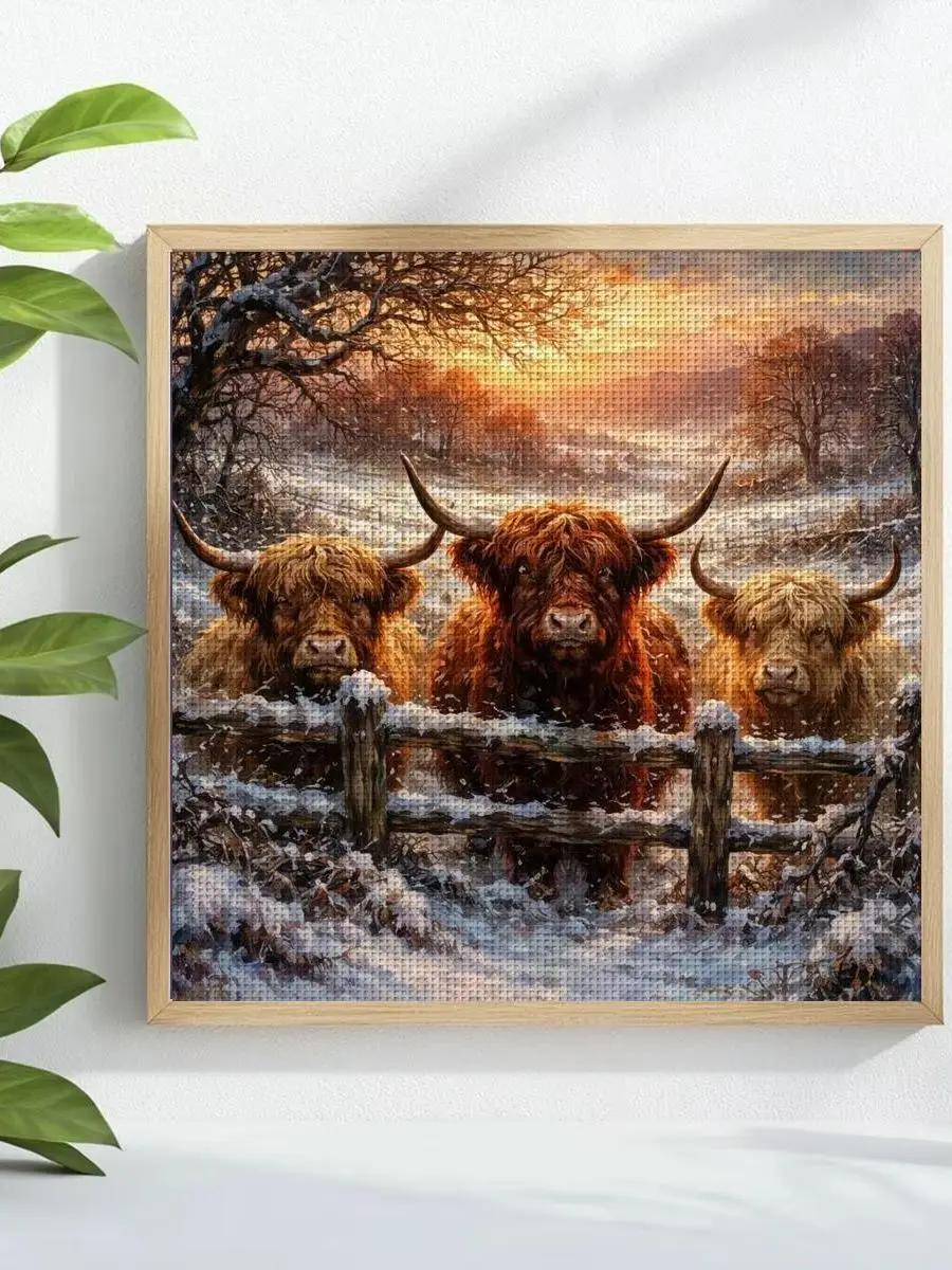 1 Stück 30x30 cm/11,8 Zoll Highland-Rinder Gestempeltes Kreuzstich-Set DIY-Kit 11/14/16CT DIY-Stickset DIY-Kreuzstich-Set – Detail 1