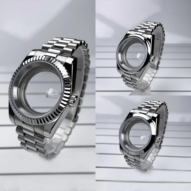 NH35 Case 39mm DJ Bezel Sapphire Glass Mirror Stainless Steel President Bracelet Suitable For NH35 NH36 Movement Mod Watch Case
