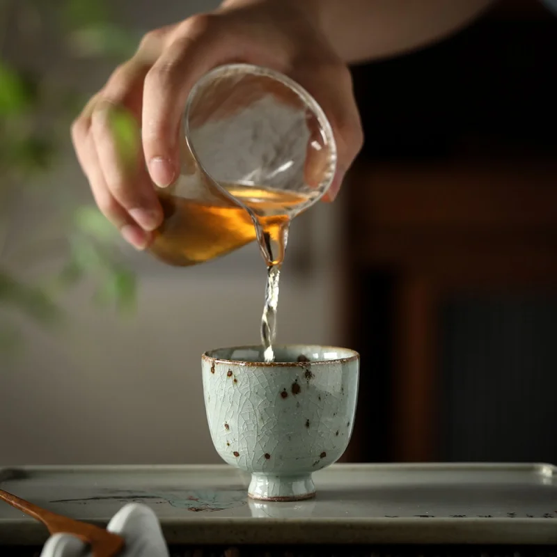 ★Handmade Cup Ice Crack Hundred Cup Broken Tea Cup Longquan Celadon Hundred Ice Crushing Tea Cup Kung Fu Tea Cup Master Cup