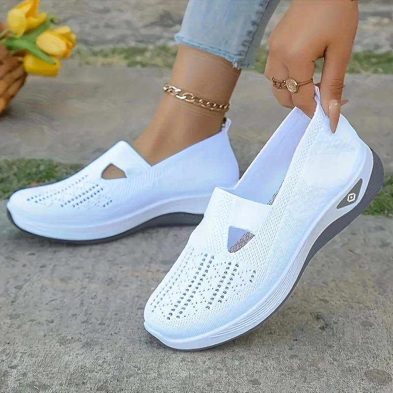 Women's Breathable Mesh Slip On Walking Shoes Soft Non-Slip Flat Loafers Lightweight Hollow Out Casual Daily Sneakers, Comfort Elderly Mom Shoes All Season Multi Color Fashion Ladies Flat Trainers