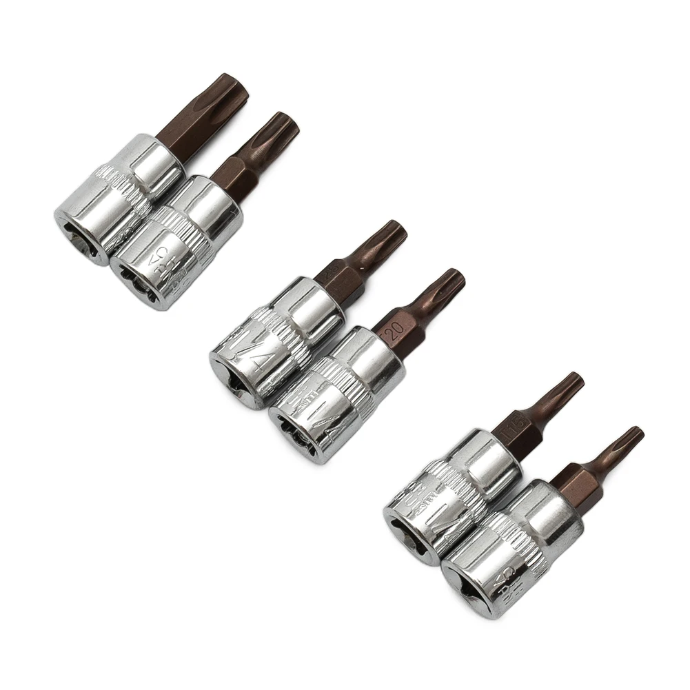 Conjunto de brocas hexagonais para driver torx, 6 peças, cabeça de soquete de 14 polegadas para parafusos t10 a t40, construção robusta em aço cromo vanádio