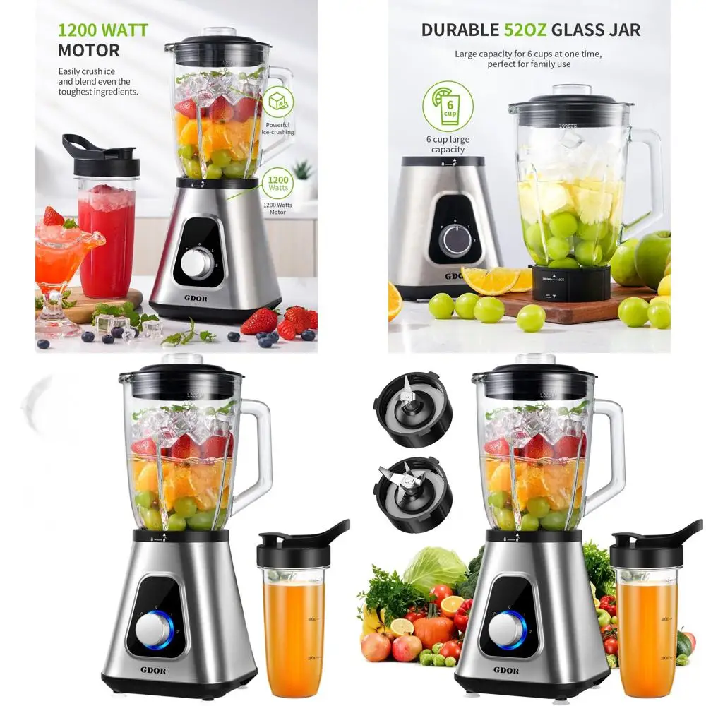

Набор из двух блендеров мощностью 1200 Вт: 52 унции и 22 унции, 6 лезвий, 3 скорости для смузи, напитков и функции самоочистки.