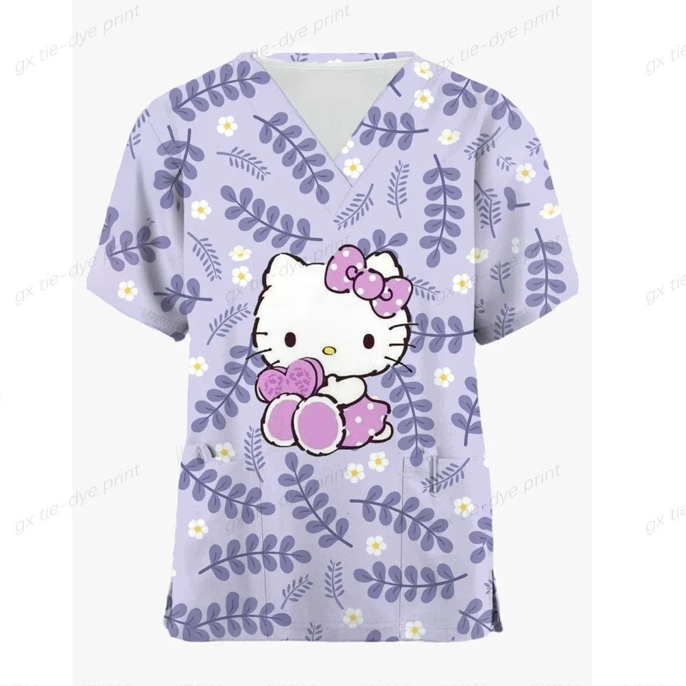 Hello Kitty Print Surgical Uniforms Pharmacy Hospital Nurse Scrubs Tops Breathable Beauty Salon Dentistry Pet Doctor Overalls