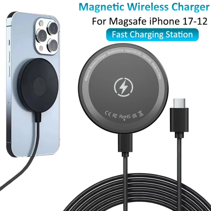 Магнитная беспроводная зарядная станция VIKEFON 15W для телефонов Magsafe iPhone 17-12 Pro Max и Airpods 4 Pro с быстрой зарядкой
