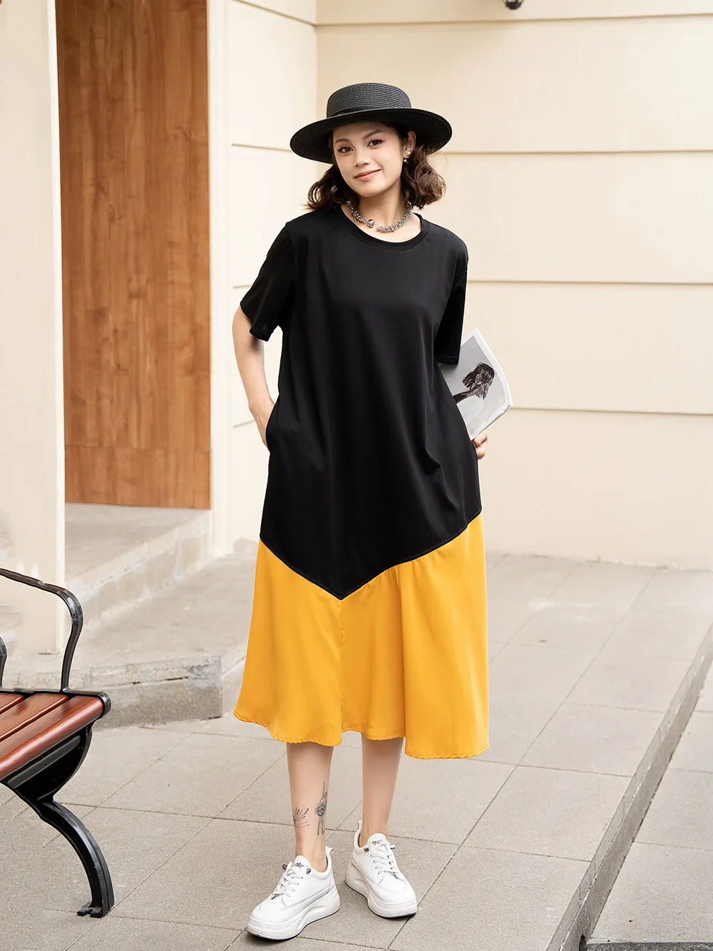 Tannt Women Dress Asymmetry Patchwork Color Matching T-shirt Dresses Irregular Short Sleeves Loose Long Dresses 2024 New