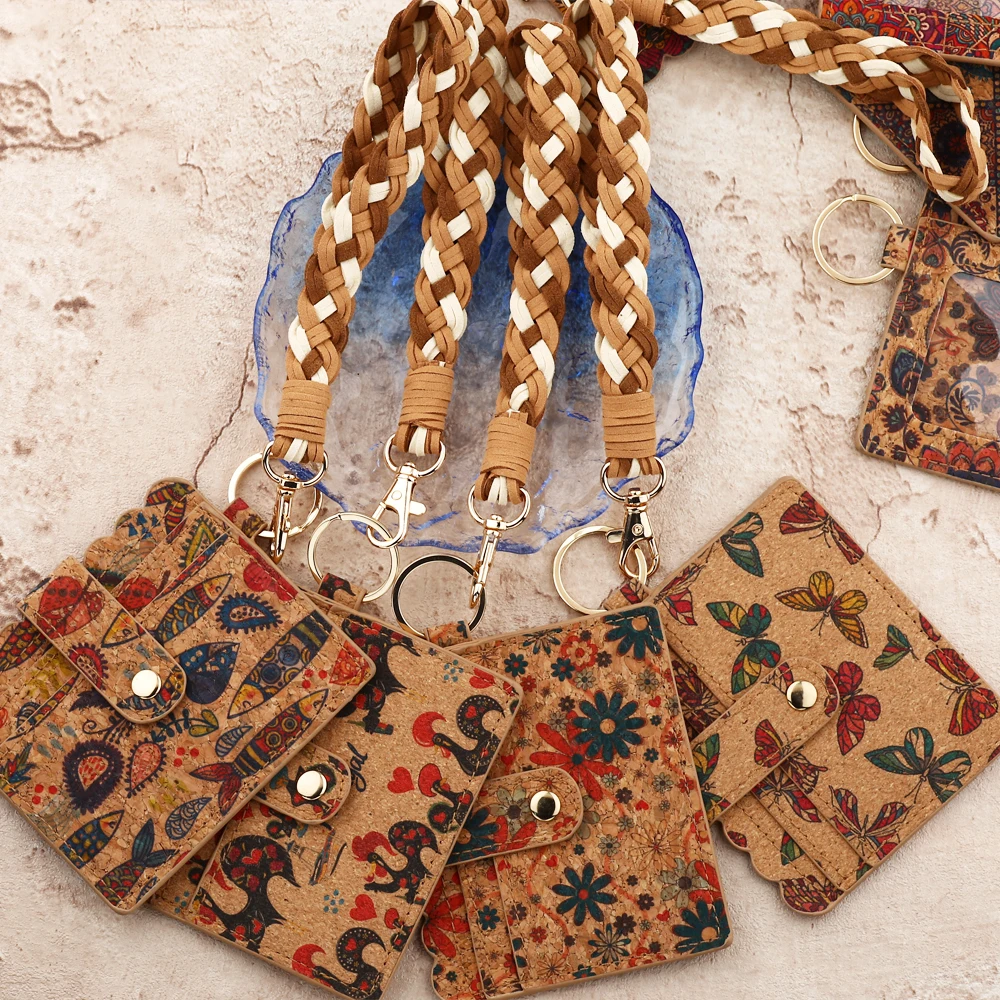 Cork Card Bag Women's Card Bag PVC Woven Wrist Strap Keychain Printed Coin Purse Pendant Keychain