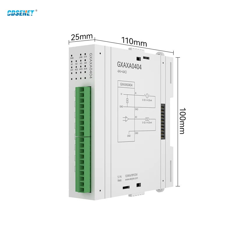 4AI+4AO Switching Analog Remote IO Expansion Module RS485 Ethernet 0-20mA/4-20mA CDSENET GXAXA0404 Modbus DC 9-36V Workwith Host