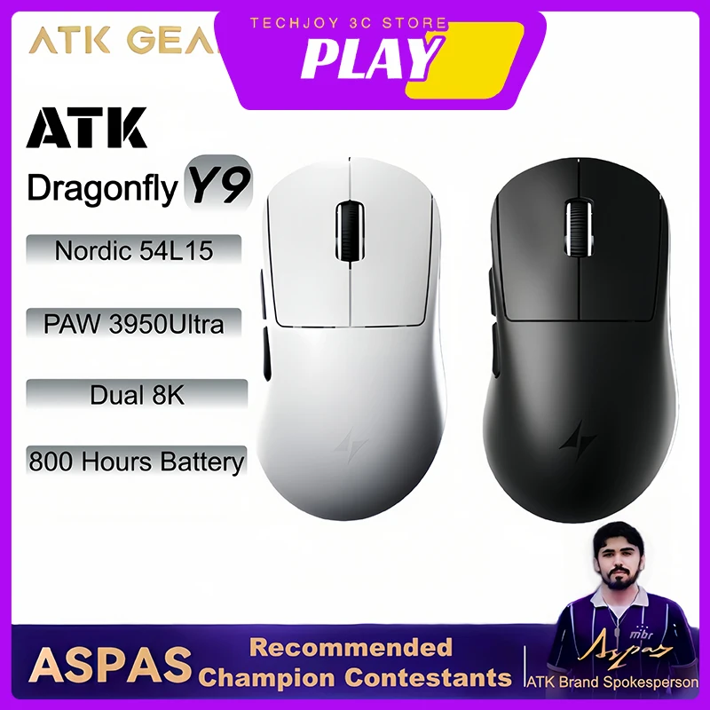 

ATK Dragonfly Y9 Wireless Gaming Mouse 3-Mode Right-Handed Ergonomic Mouse Nordic54L15 PAW 3950Ultra Dual 8K 55g PC Gamers Mouse
