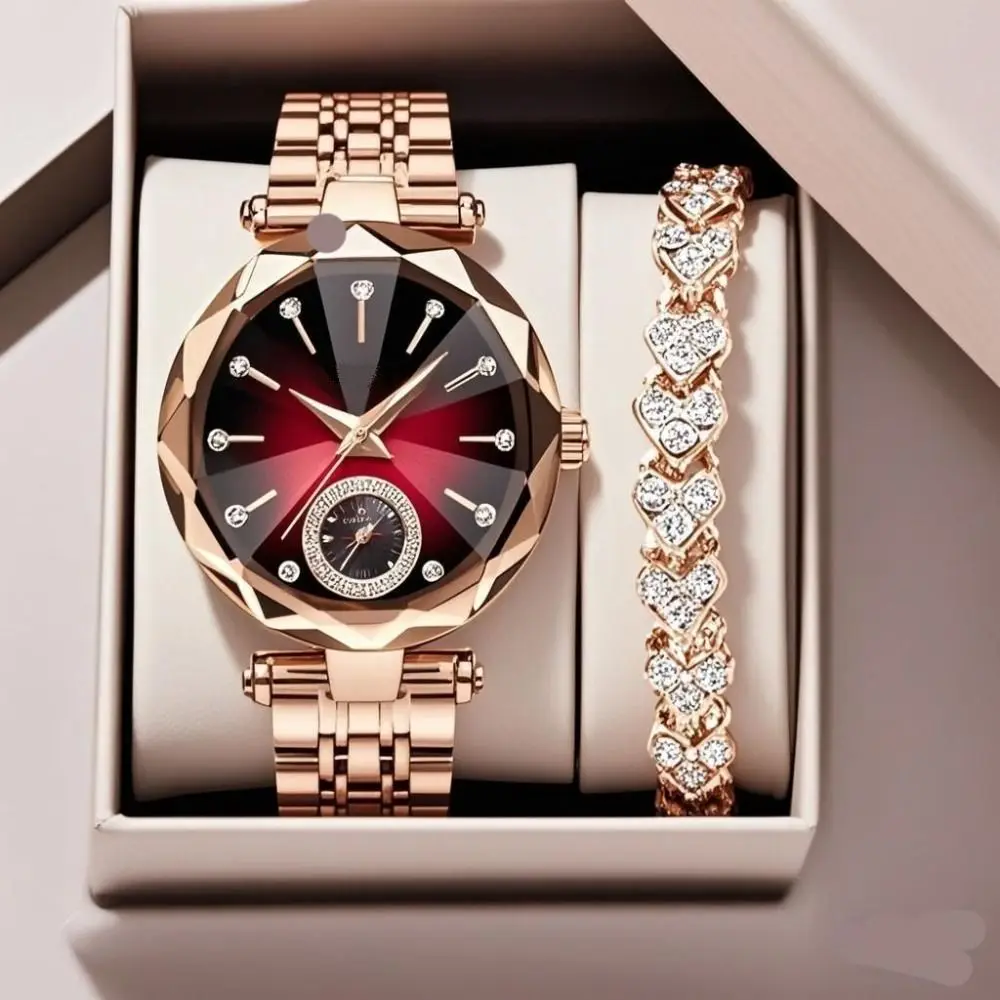 Luxury Women's Wristwatch Elegant Inlaid Diamond Rhinestone Quartz Watches Jewelry Design Exquisite Watch Bracelet Set