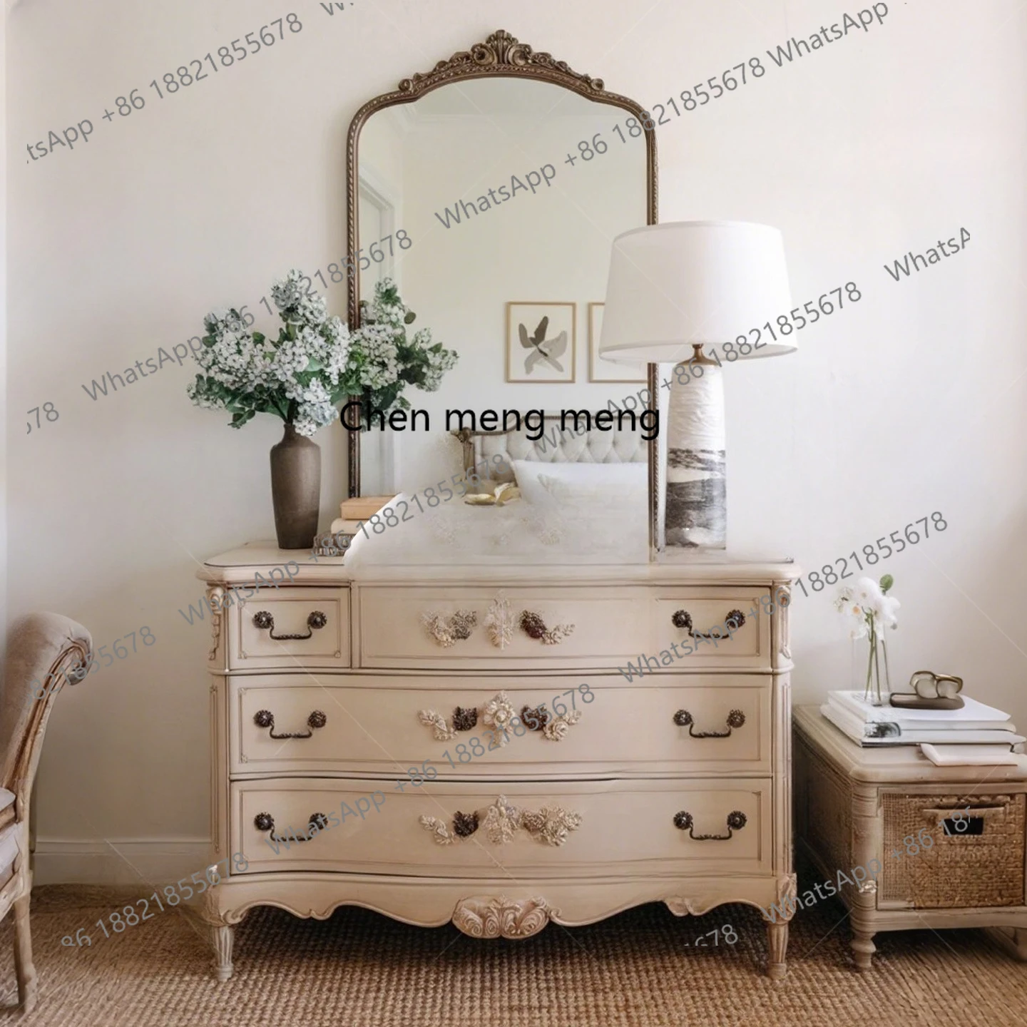 

French retro solid wood carving flower porch cabinet bedroom dresser home decoration locker